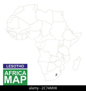 Africa contoured map with highlighted Lesotho. Lesotho map and flag on Africa map. Vector Illustration. Stock Vector