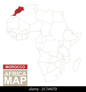 Africa contoured map with highlighted Morocco. Morocco map and flag on Africa map. Vector Illustration. Stock Vector