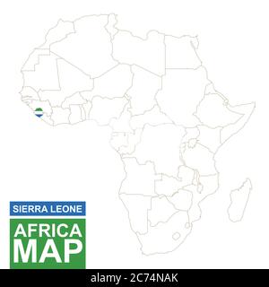 Africa contoured map with highlighted Sierra Leone. Sierra Leone map and flag on Africa map. Vector Illustration. Stock Vector
