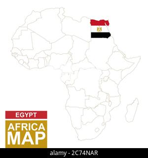 Africa contoured map with highlighted Egypt. Egypt map and flag on Africa map. Vector Illustration. Stock Vector