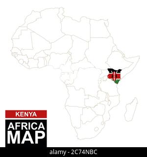 Africa contoured map with highlighted Kenya. Kenya map and flag on Africa map. Vector Illustration. Stock Vector
