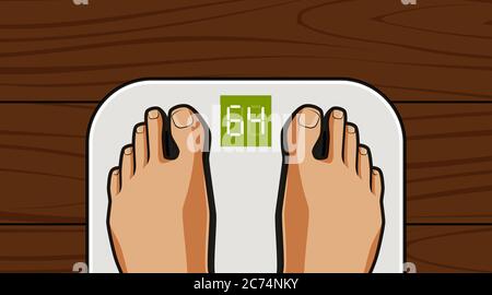 Feet on weighing scales. Lose weight, diet, healthy lifestyle concept Stock Vector