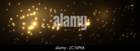 Magic gold and black Christmas wide banner with lights. Abstract shyning background. Vector illustration Stock Vector