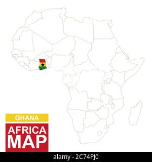 Africa contoured map with highlighted Ghana. Ghana map and flag on Africa map. Vector Illustration. Stock Vector