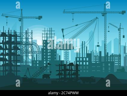 Construction Skyline under construction. Web Site head of city exterior. Vector illustration Stock Vector