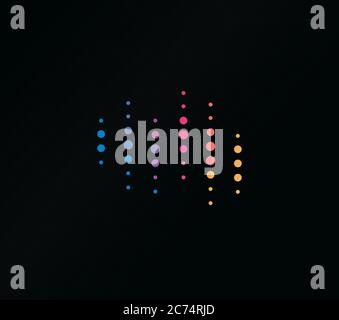 Colored dots with color gradient, abstract emblem for equalizer, vector logo template, sound wave. Stock Vector