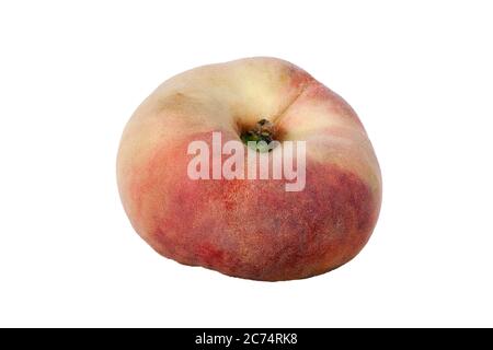 Saturn peach flat peaches also known doughnut peaches isolated on a white background Stock Photo
