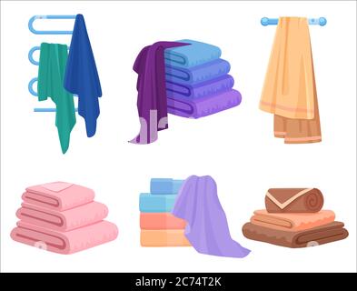 Vector Towels set. Cloth towel for bath. Cartoon Vector illustration Stock Vector