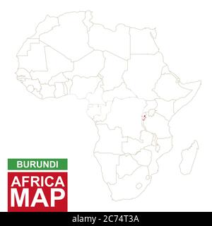 Africa contoured map with highlighted Burundi. Burundi map and flag on Africa map. Vector Illustration. Stock Vector