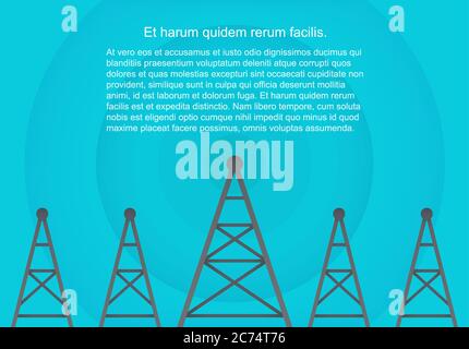 Telecommunications cellular towers in volumetric paper flat style. Data radar background Stock Vector