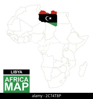 Africa contoured map with highlighted Libya. Libya map and flag on Africa map. Vector Illustration. Stock Vector