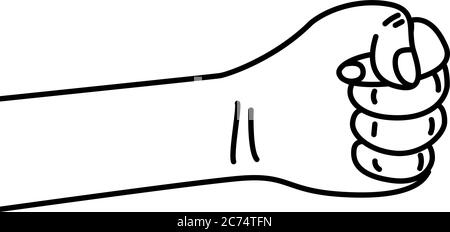 Concept of aggression and violence. War conflict. male fist growth on a white background with white lines defining the fingers and thumb Stock Vector
