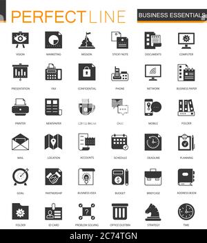 Black classic Business Essential icons set isolated Stock Vector