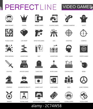 Black classic video games icons set isolated Stock Vector