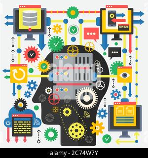 Global network technology background. Head profile with network icons concept Stock Vector