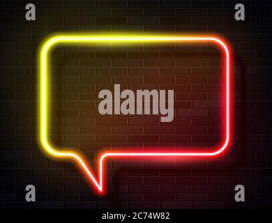 Vector Neon Yellow Glowing Speech Bubble Sign Stock Vector