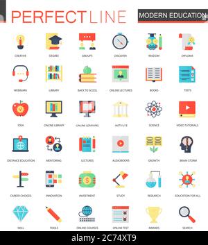 Vector set of flat Modern education e-learning icons Stock Vector