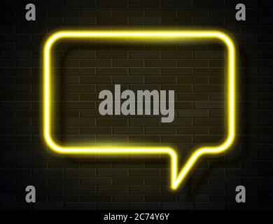 Vector Neon Yellow Glowing Speech Bubble Sign Stock Vector