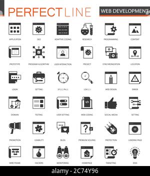Black classic SEO and development icons set isolated Stock Vector