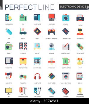 Vector set of flat Electronic devices icons isolated. Stock Vector