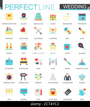 Vector set of flat Wedding icons isolated. Stock Vector