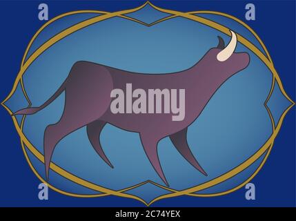 Ornamental frame medieval or modernist style blue background with gold ...