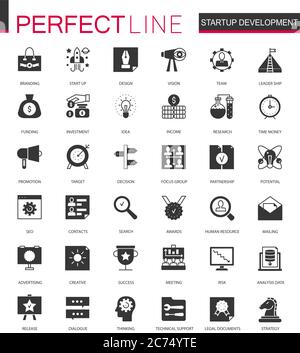Black classic Startup business and development icons set for web isolated Stock Vector