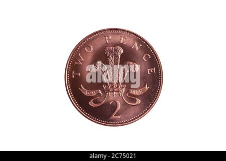 New two pence British coin of England UK cut out and isolated on a white background Stock Photo