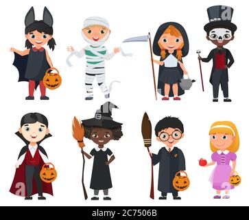 Cute Halloween kids set. Cartoon vector illustration isolated Stock Vector
