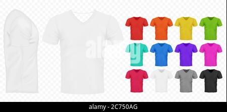 Black, white and other basic color men simple t-shirts set. Realistic design template Vector illustration Stock Vector