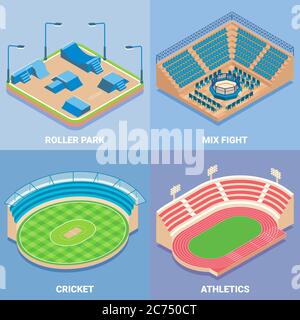 Sport stadium vector flat isometric icon set Stock Vector