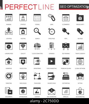 Black classic SEO and development icons set for web isolated Stock Vector