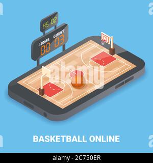 Basketball online concept vector flat isometric illustration Stock Vector