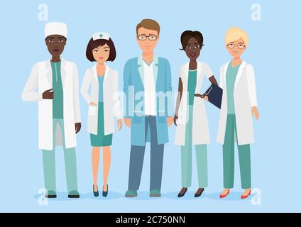 Vector Cartoon illustration of Hospital medical staff team, doctors and nurses characters. Medical concept Stock Vector