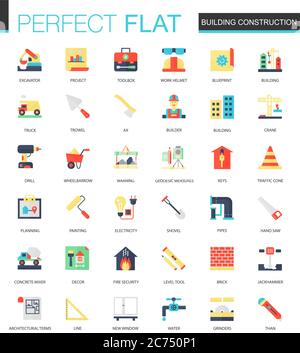 Vector set of flat Building construction icons isolated Stock Vector