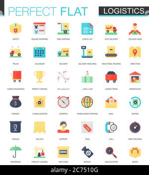 Vector set of flat Logistics transportation icons isolated. Stock Vector