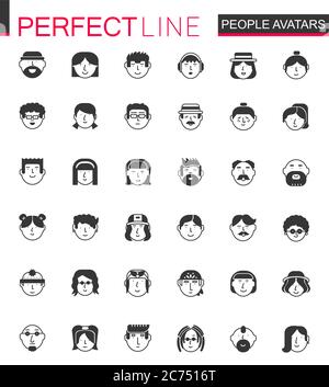 Black classic Men and Women characters avatars icons set. People avatar for web, profile page or social network Stock Vector