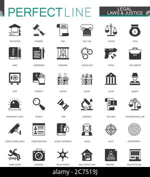 Black classic Legal, law and justice icons set isolated Stock Vector