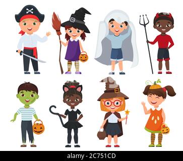 Cute Halloween kids set. Cartoon vector illustration isolated Stock Vector