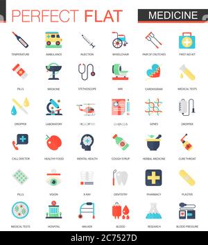 Vector set of flat Medical and healthcare icons isolated Stock Vector