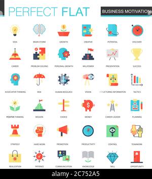 Vector set of flat Business motivation icons isolated