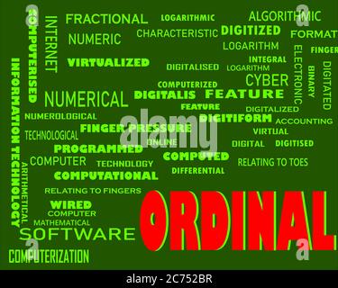 Ordinal word designed with multiple related text mean on colorful vector cloud abstract. Stock Vector