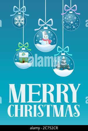 Vector illustration of greeting card and Christmas balls with decorations inside. Stock Vector