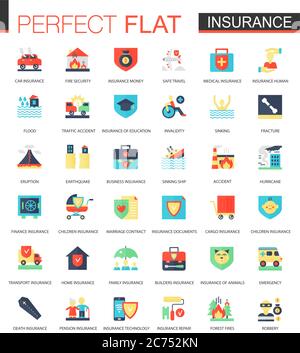Vector set of flat Insurance icons isolated Stock Vector