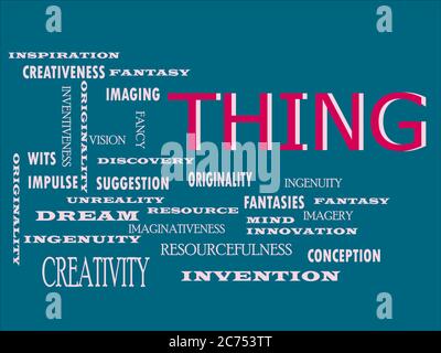 Thing word designed with multiple related text mean on colorful vector cloud abstract. Stock Vector