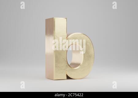 Gold 3d letter B lowercase. Golden letter isolated on white background. Golden alphabet with imperfections. 3d rendered font character. Stock Photo