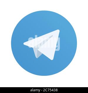 Paper Aircraft Blue Vector Logo. Flat Social Media Background Stock Vector