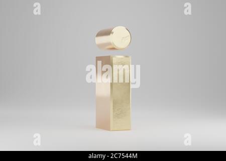 Gold 3d letter I lowercase. Golden letter isolated on white background. Golden alphabet with imperfections. 3d rendered font character. Stock Photo