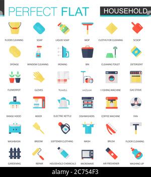 Vector set of flat Household icons isolated. Stock Vector