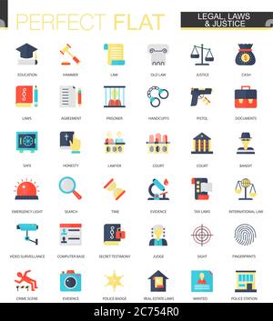 Vector set of flat law legal and justice icons isolated Stock Vector